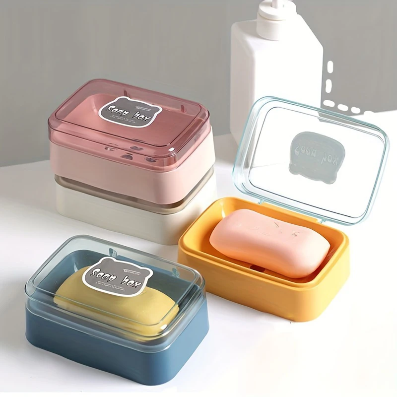 1pc Portable Soap Dish, Soap Box With Lid, Household Plastic Soap Holder, Soap Rack For Bathroom, Soap Storage Box, Travel Essen