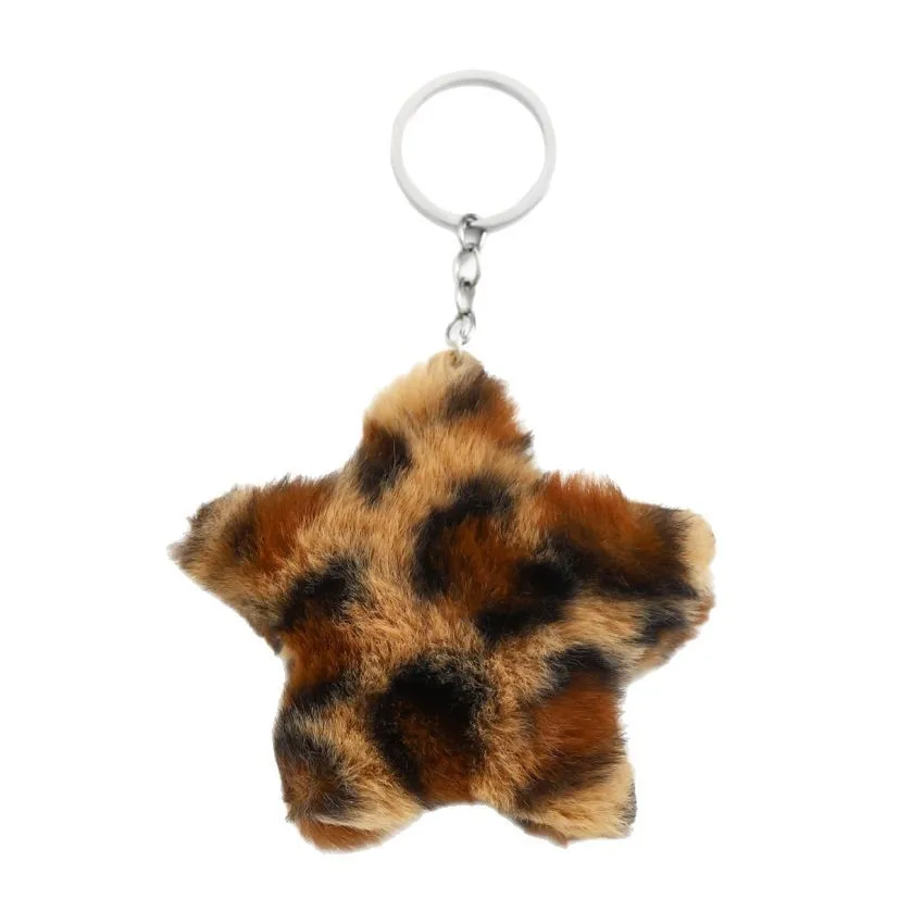 

plush star keychain pendant, leopard print pentagram women's bag, retro car accessory pendant