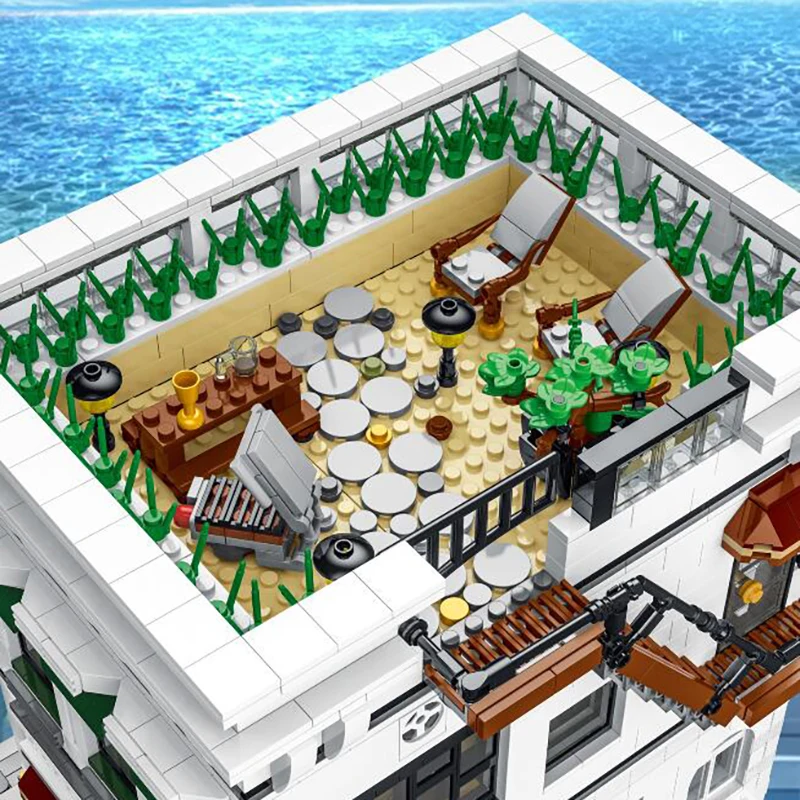 Ensemble de bâtiments de maison d'éclairage de restaurant de fruits de mer, modèle de magasin d'appartement de ville blocs de bâtiments modulaires cadeau pour adultes enfants 3846 pièces