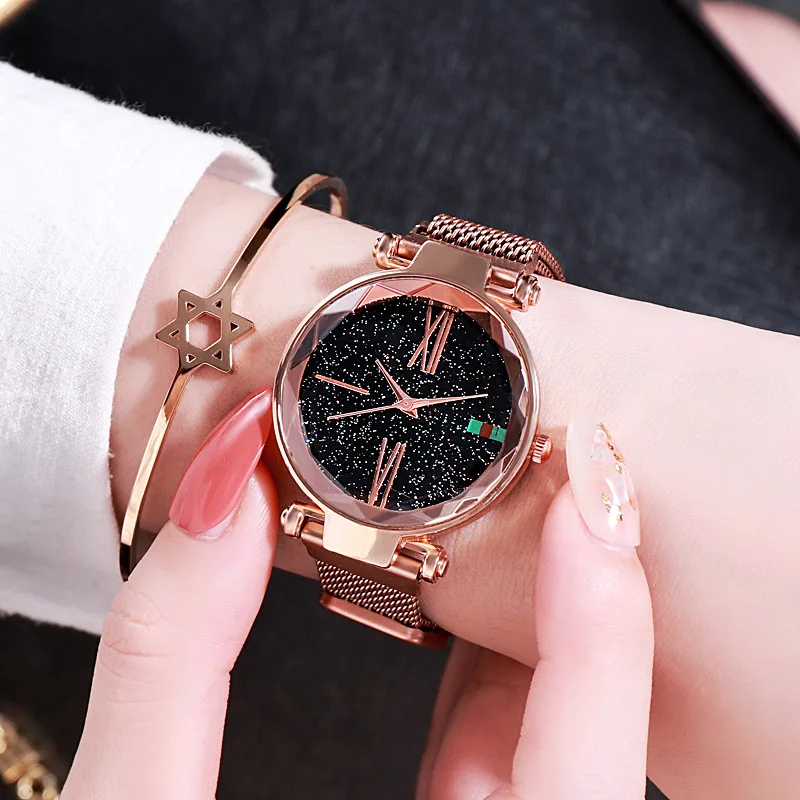 Trendy Fashion Women Quartz Wristwatch Feature Roman Starry Sky Dial Ladies Watch Milan Magnetic Strap Versatile Casual Watches
