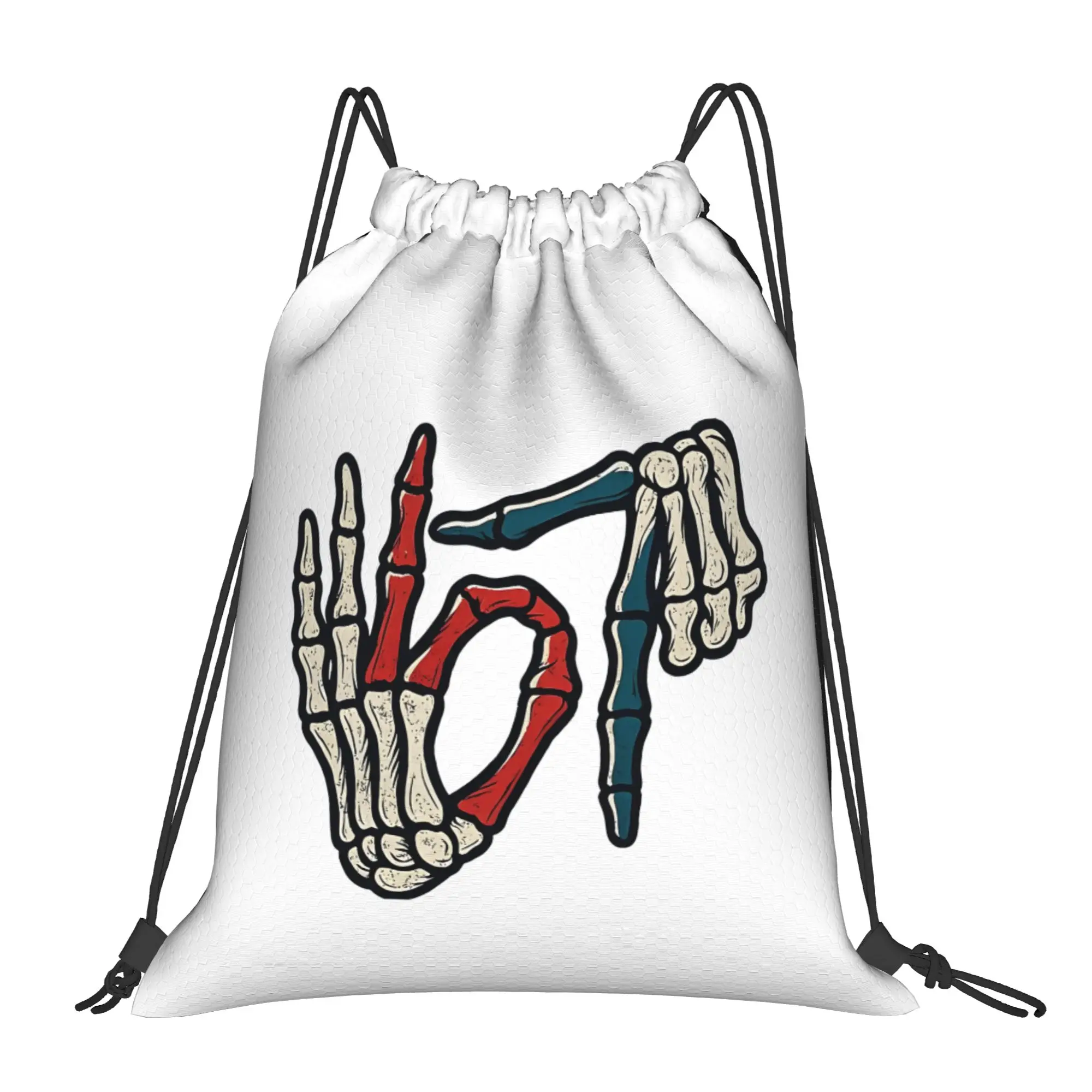 Hand 67 meme Gothic Red White Blue Bone 67 Portable Shopping Drawstring Backpack Riding Backpack Gym Shoes Drawstring Bags