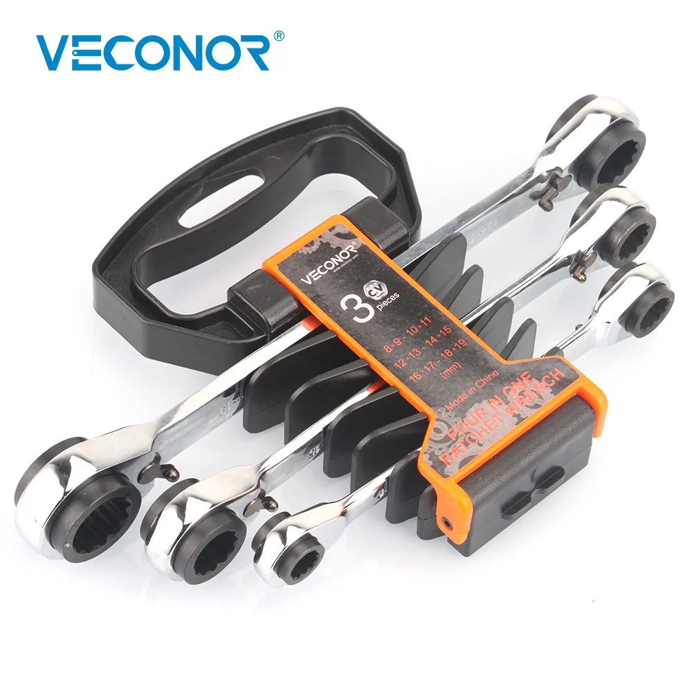 

3PCS Ratchet Wrench Spanner Set Wrench 72-Tooth Ratcheting Wrench Mirror Polished A Set of Reversible Multi-tool Rack Packed