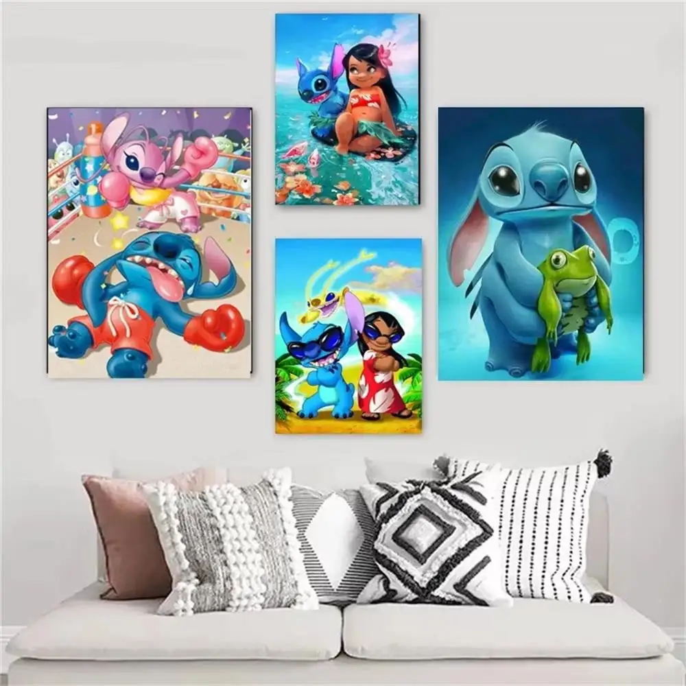 ديزني أنيمي ليلو وستيتش حائط لوح رسم الفن الكرتون غرزة و الملاك صور على قماش المشارك طباعة ديكور المنزل جدارية