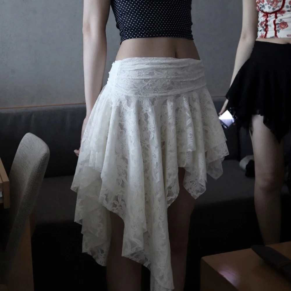 Gothic Skirt 2000s Summer Women's Clothes Gyaru Kpop Streetwear Lace High waist Casual Aesthetic Long Skrit Femme Hip hop Skirts