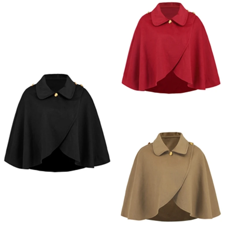 Women's Fall Winter Lapel Collar Faux Wool Ponchos Capes Coat Warm Soft Crosses Front Shawls Sweater Wrap Short Cloak