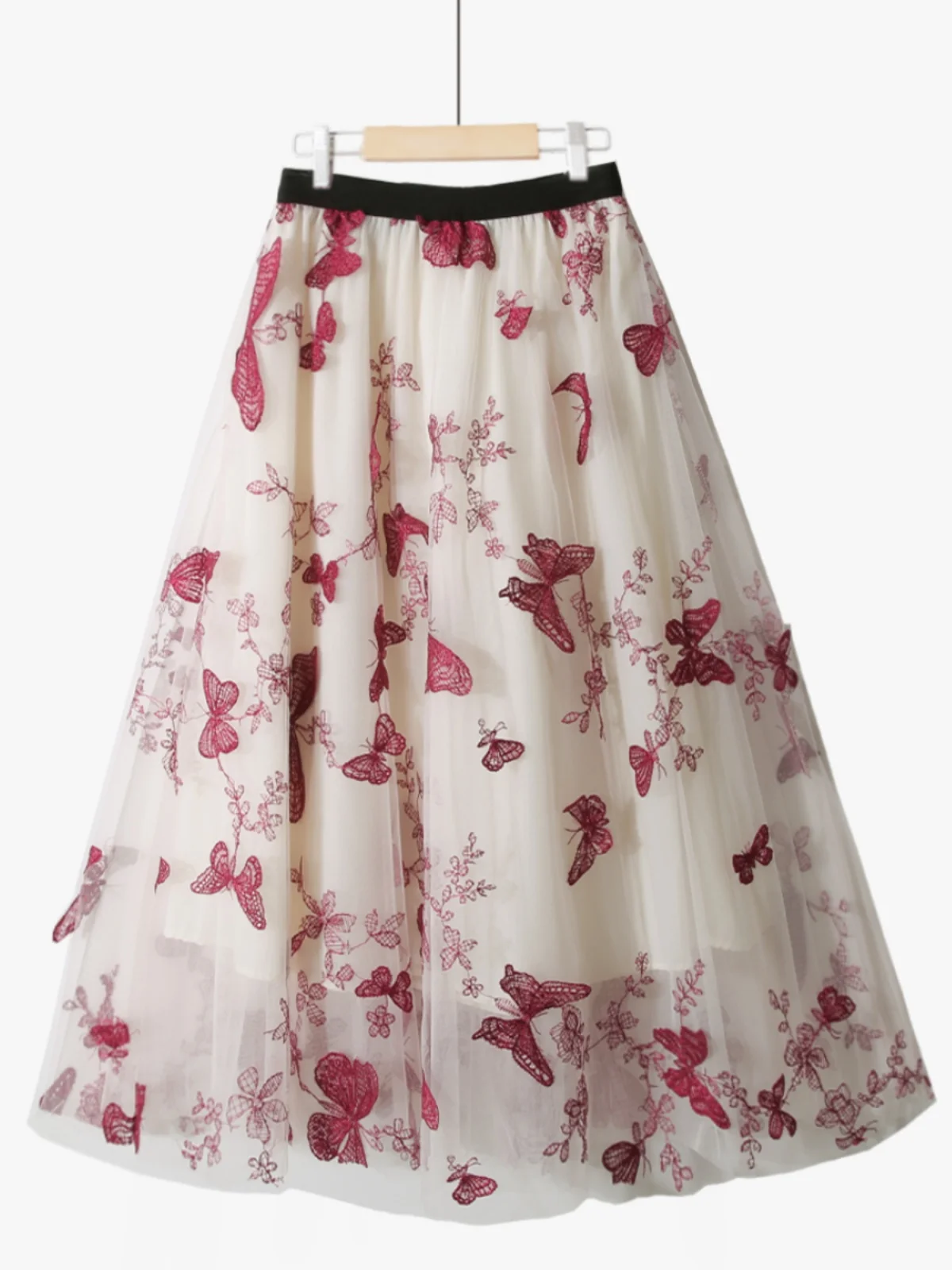 

Women Long Plus Size Skirts Mesh Double Flocking Waist Floral Gauze Skirt Long Skirts For Women