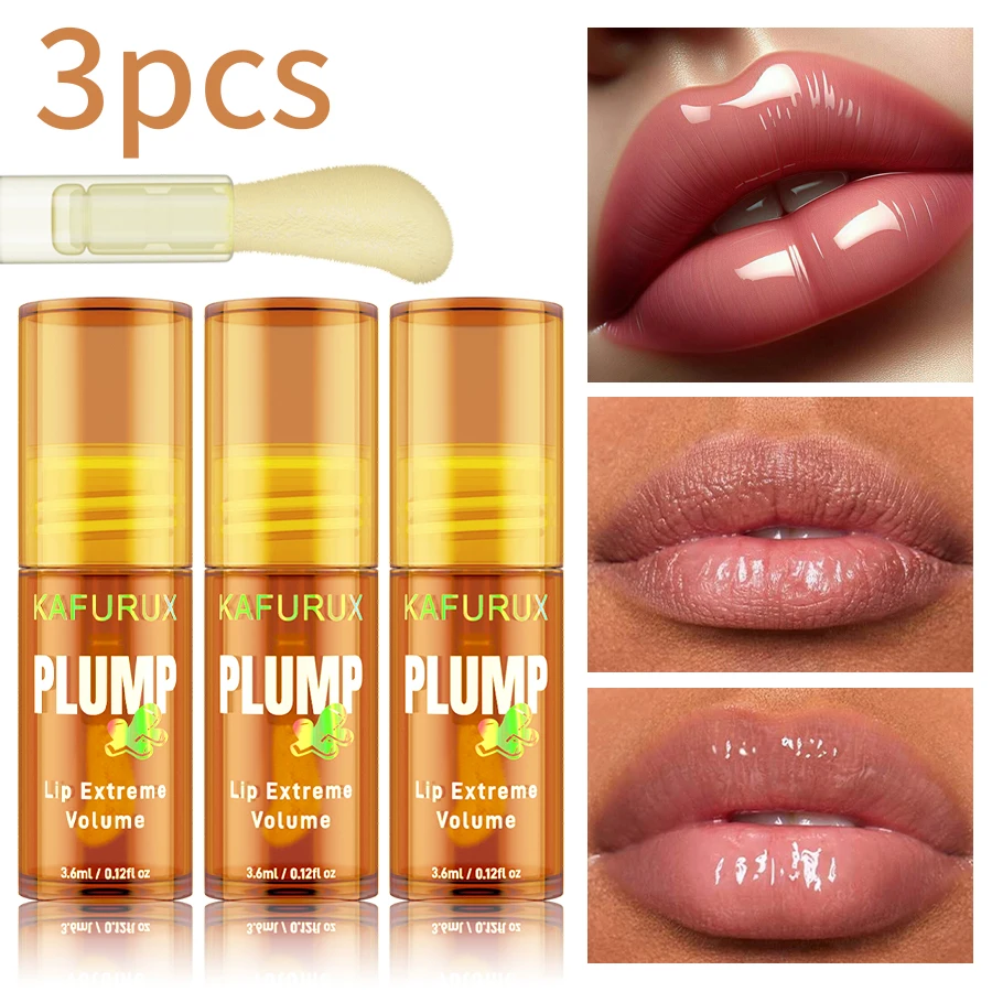 3pcs Sexy Lip Plump Set Long Lasting Lip Oil Moisturizing Lip Gloss Serum Instant Volumising Essence Oil Repair Lip Fine Lines Transparent Lip Makeup for Women Lip Cosmetic for Gifts
