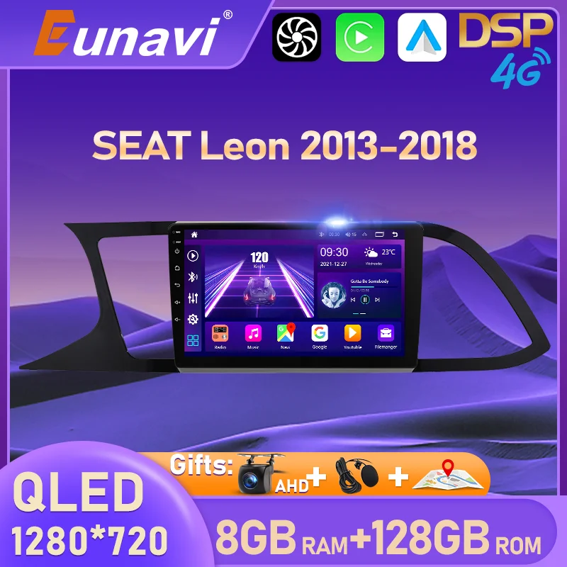 

Eunavi QLED Android авто радио для Seat Leon MK3 2013 2014 - 2018 мультимедийный плеер Carplay 4G Автомобильный GPS навигатор 2DIN 2 Din