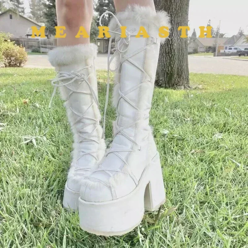 

New Winter Women suede leather Snow Boots Platform Wedge High Heel Faux Fur Lady Shoes Female Plush Warm Non-slip Mid Calf Boots