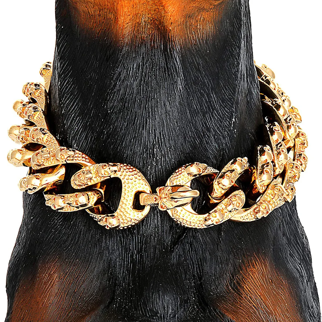 

Skull Carving Choke Chain 18K Gold Stainless Steel Cuban Link Punk Style Rock Dog Necklace Collar For Big Breeds