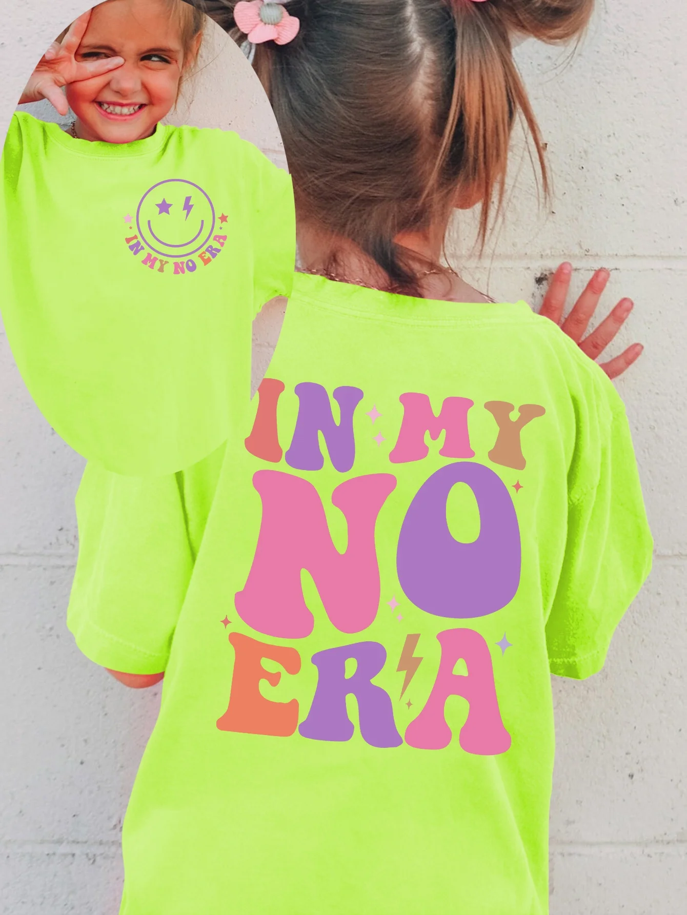 Children's IN MY NO ERA Double-sided Printed Pattern Casual Summer T-shirt Fashionable Outdoor Sports Parent-child Top
