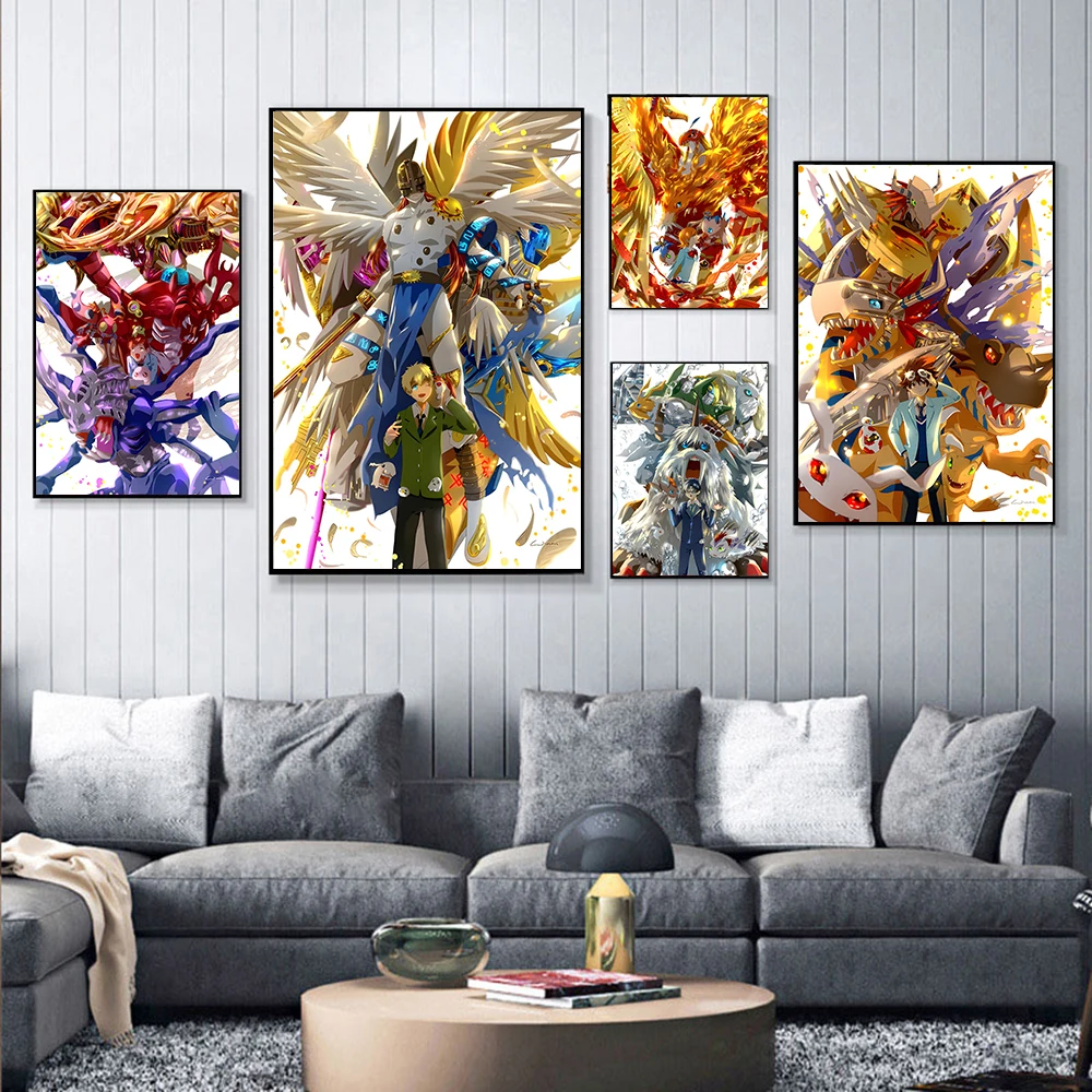 Anime Digimon Canvas Poster Agumon Taichi Cartoon Character Home Wall Art Painting Print Picture Bedroom Living Room Decor Mural