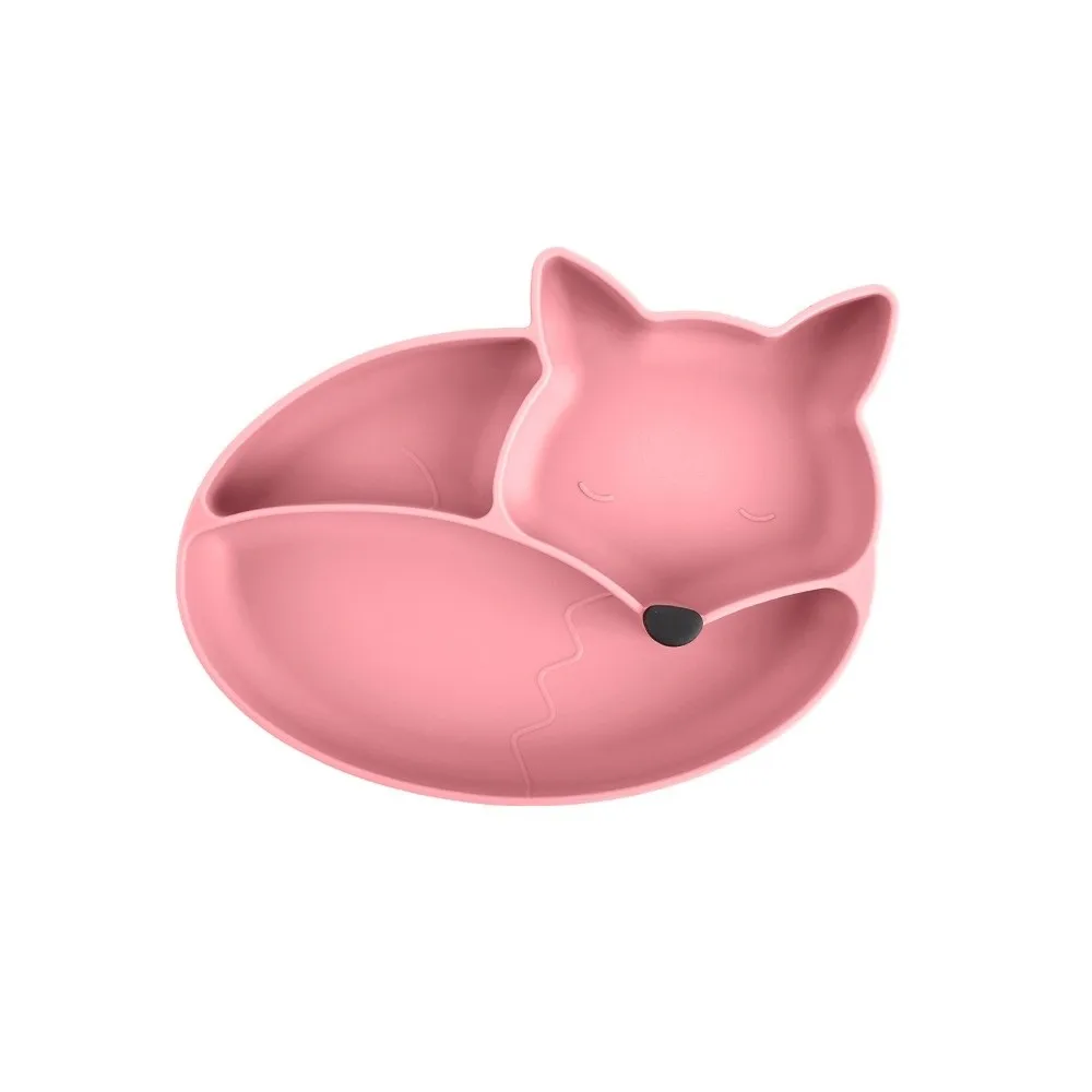 

Premium Silicone Suction Plate Food Grade Non-slip Grip Dish Cartoon Fox Self Feeding Training Baby Bowls for Toddler