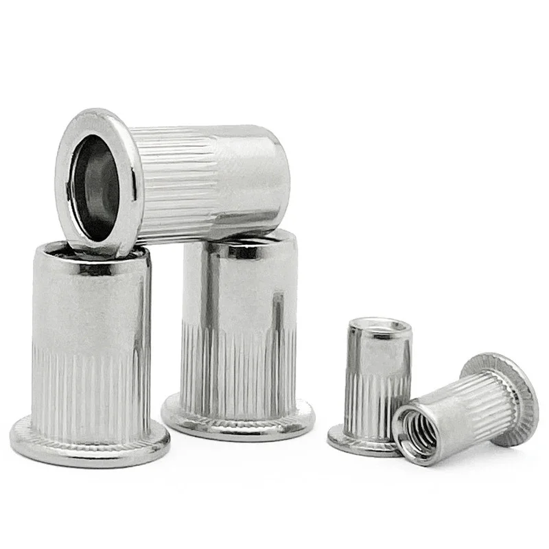 5/10/20pcs Stainless Steel Rivet Nut M3 M4 M5 M6 M8 M10 M12 Knurled Nut Rivnut Flat Head Threaded Rivet Insert Nutsert Cap