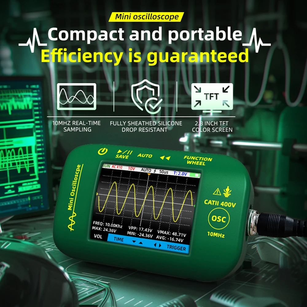 BSIDE OT2 Digital Portable Oscilloscope 10MHz 48MSa/s 2IN1 Signal Generator Sampling Rate Electronics Repair Tool Graphic Tester