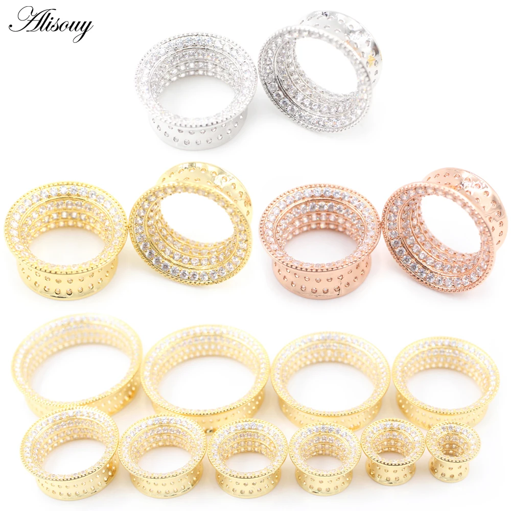 1PC Copper Multi-layered Inlaid Zircon Vent Hole Ear Tunnel Plugs Flesh Expander Stretchers Gauges Earring Piercing Body Jewelry