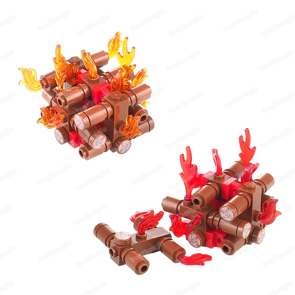 Bonfire Building Blocks Assembly MOC Figures Equipment Outdoor Burning Heating Scene Matching Model Children Gifts Boy DIY Toys