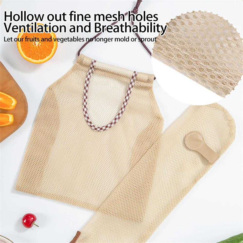 Household Hanging Beige Onion and Garlic Storage Bag Fruit Wall Mesh Bag Kitchen Vegetable Storage Mesh Bag 1PC