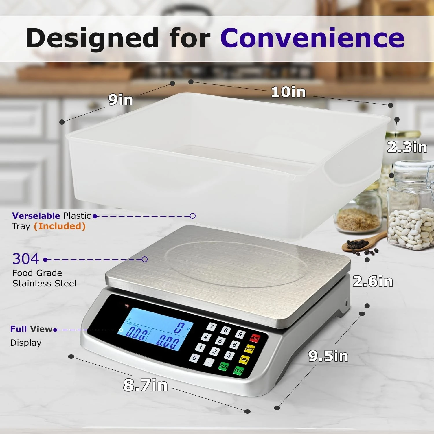 Nutrition Scale 304 Stainless Steel 110lb/50kg Commercial with Price Computing Large LCD Tray for Baking Meat