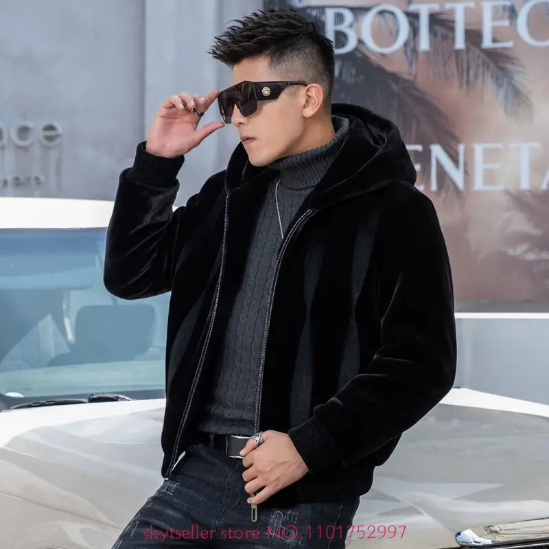 

2022 Men Autumn Winter New Fashion Short Hooded Jackets Male Genuine Lamb Fur Coats Men Warm Sheep Shearing Outerwear N29