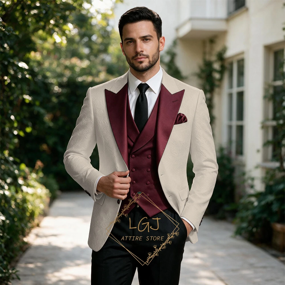 Men'S Formal Dinner Wear - Luxury Men's 3 Piece Floral Jacquard
