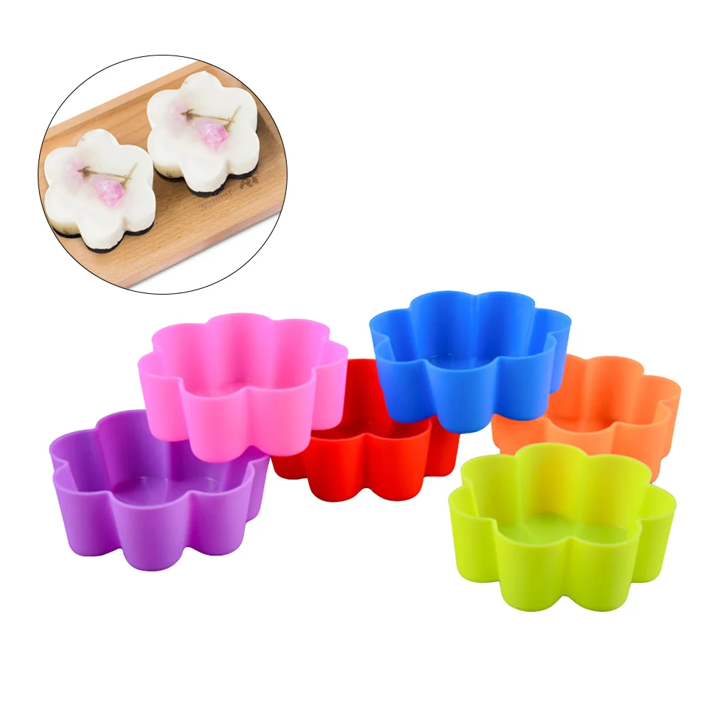 

6pcs Silicone Muffin Cup Flower Design Liners Baking Cups Reusable Non-Stick Cupcake Maker Mould Cup (Random Color)