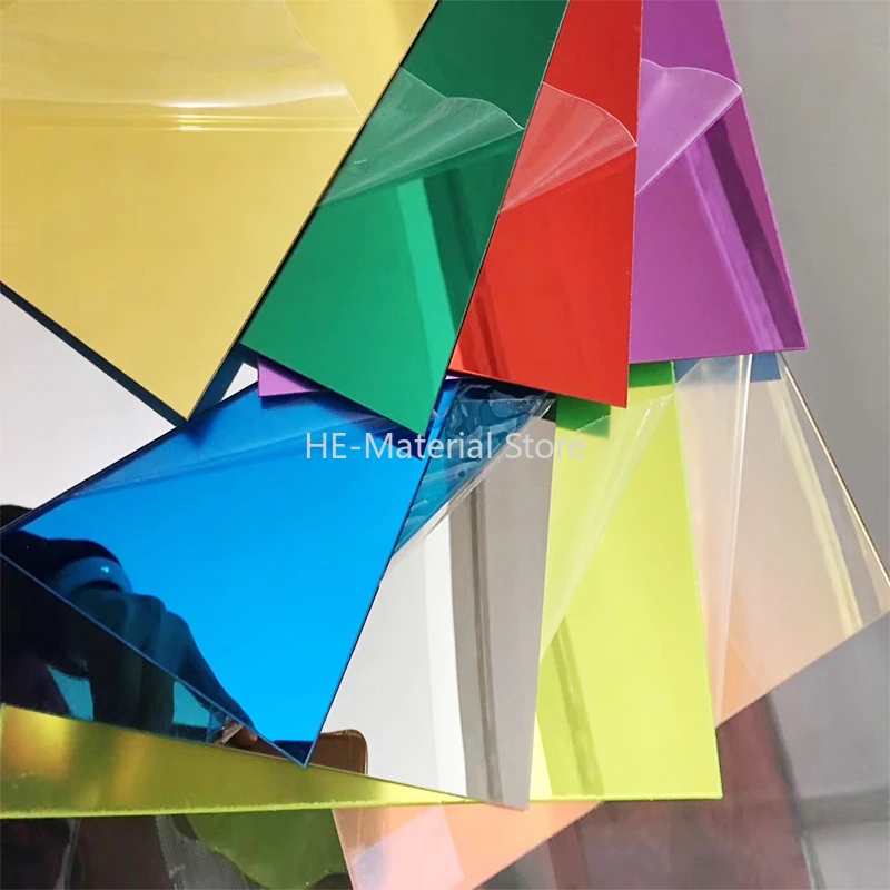 1Pcs Colored Mirror Acrylic Sheet Thickness 2mm 3mm Mirror Surface Decorative Wall Reflector 100X100/100X200/200X200mm