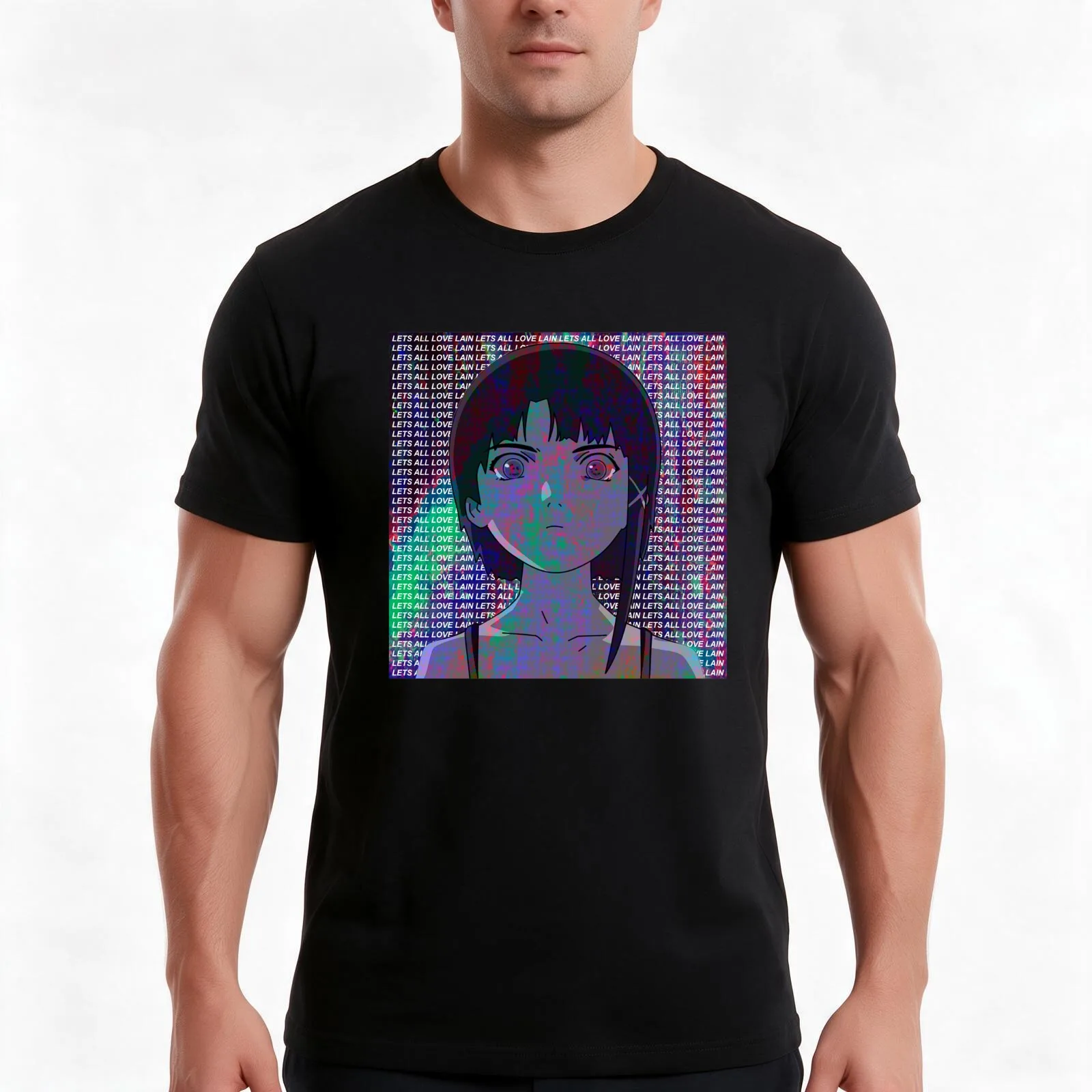 LETS ALL LOVE LAIN - SAD JAPANESE ANIME AESTHETIC GLITCH VAPORWAVE 2 T-Shirt, Summer Casual Cotton Tee, Vintage Graphic Print