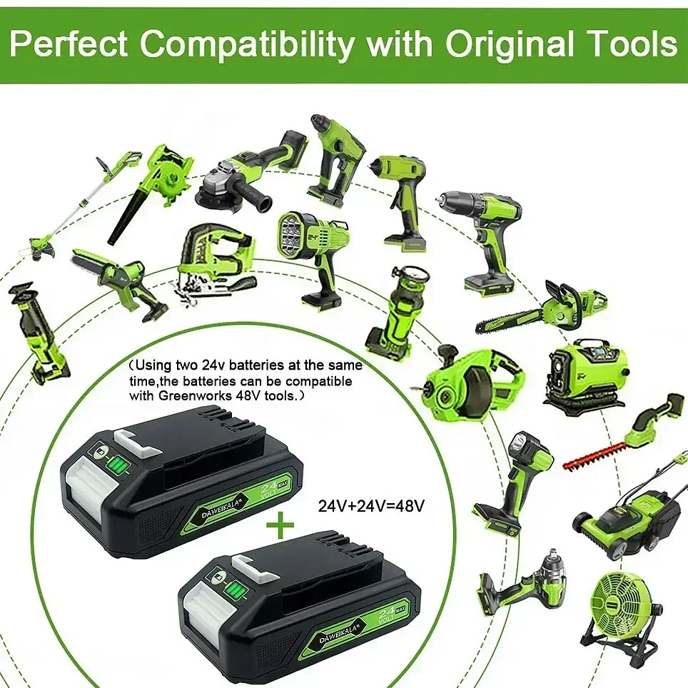 Számára greenworks 24V 5.0ah 6.0ah Lítium Üteg greenworks Üteg számára greenworks 24V 48V szerszámok MO24B410 MO48L4211 HT24B210 21342