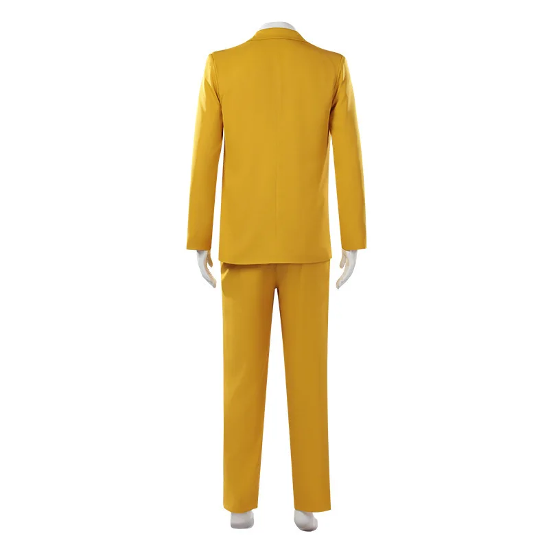 Men Horror Theme Yellow Suit Set Blazer Pants Shirt Tie Name Tag Outfit Halloween Carnival Stage Cosplay Costume view 3