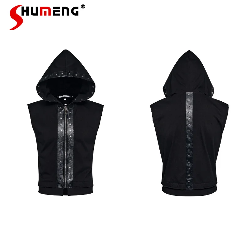 

Men's 2026 New Vests Comfort Breathable Fashion Hooded Sleeveless Vest Jackets Male Hoodies Handsome Stylish Color Matching Tops