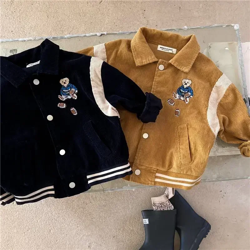 Fashion Baby Girl Boy Corduroy Jacket Casual Cartoon Embroidery Infant Toddler Child Coat Fall Spring Kid Outwear Baby Clothes