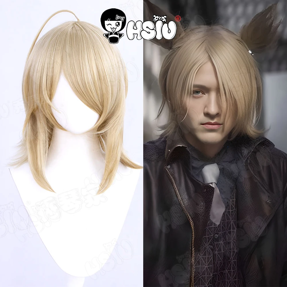 Mlynar Wig Cosplay, Wig permainan Arknights Cosplay HSIU 60CM, rambut palsu sintetis Panjang ekor kuda kuning muda + topi Wig Arknights