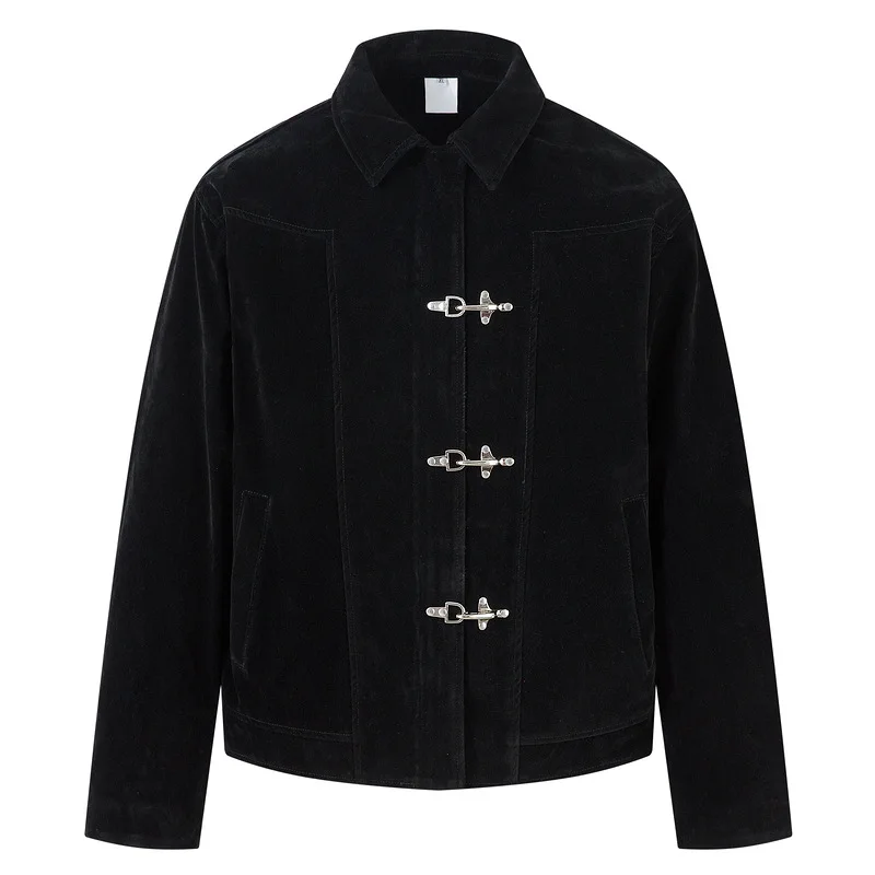 High Street Splicing Airplane Buckle Short Jacket for Men and Women Vintage Vintage Vintage Suede Jacket Ins