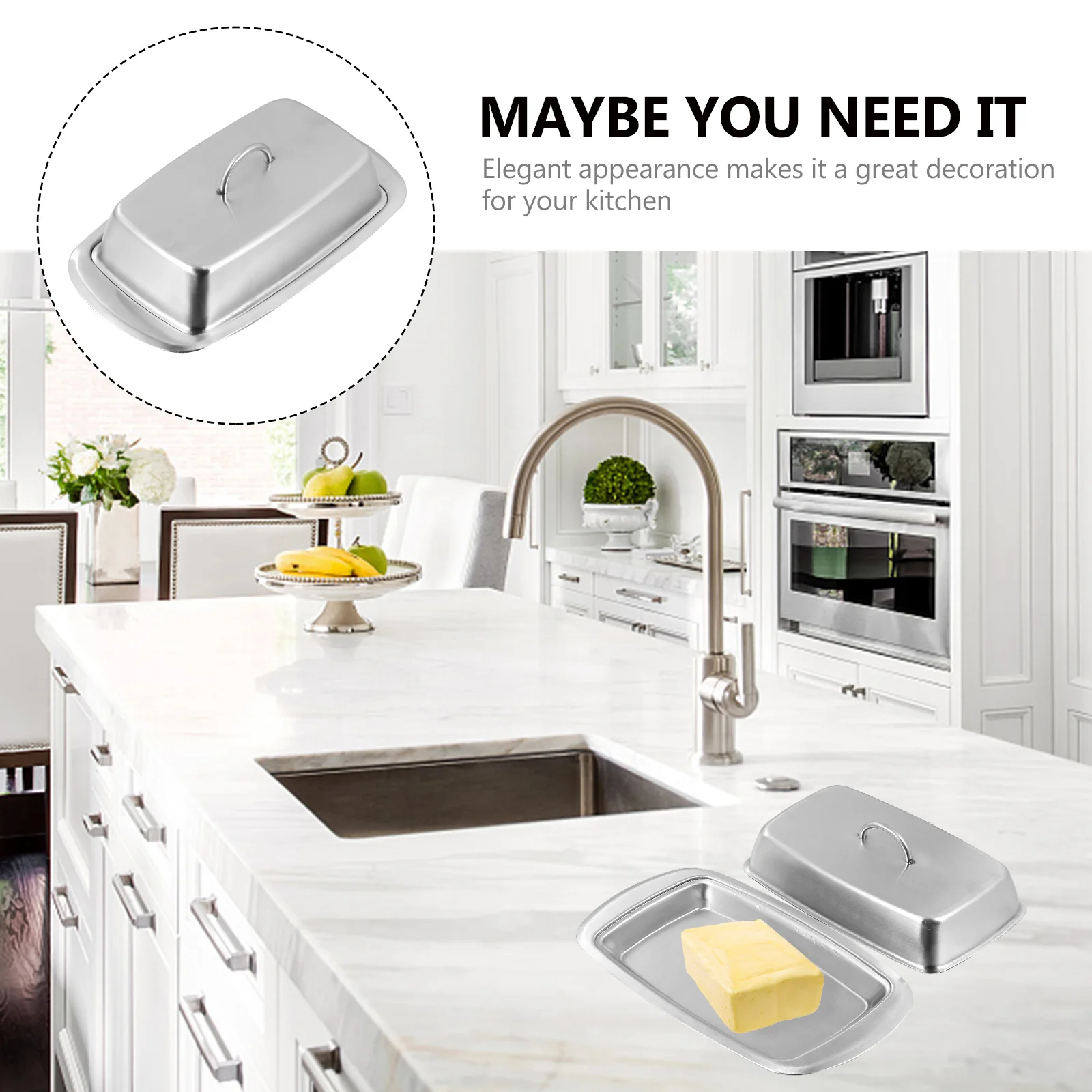 

1Pcs Butter Box Multipurpose Storage Rust-Proof Fresh Keeping Box Kitchen Dessert Tray Safe Butter Dish Silver