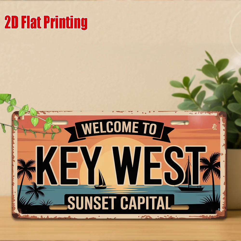 2D Flat 1pc, Vintage Metal Sign for Decorative Purposes Only, Outdoor Plaque & Wall Decor  KEY WEST Aluminum Sign, Retro