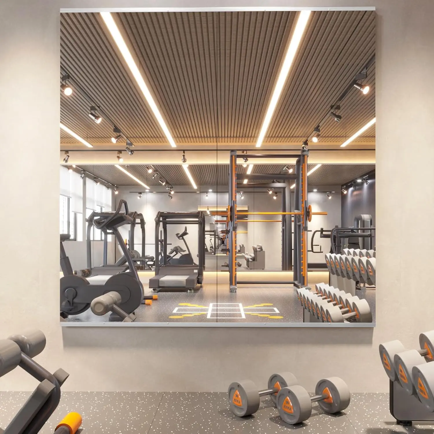 

Home Gym Mirrors 48X24 Inch Each Two Pack Frameless Tempered Glass Full Body Wall Mounted Yoga Exercise Dance Studio