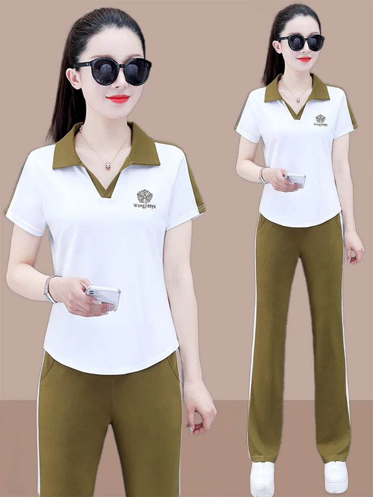 

Pure Cotton Summer New Faion Casual Sportswear Set Women's Loose ort Sve Two-Piece Set Ele And Sli