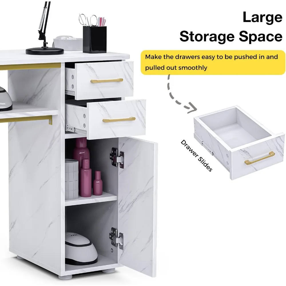 Manicure Table Nail Desk for Nail Tech, Professional Nail Table with Stool, Dust Collector, Dust Bag & Wrist Cushion