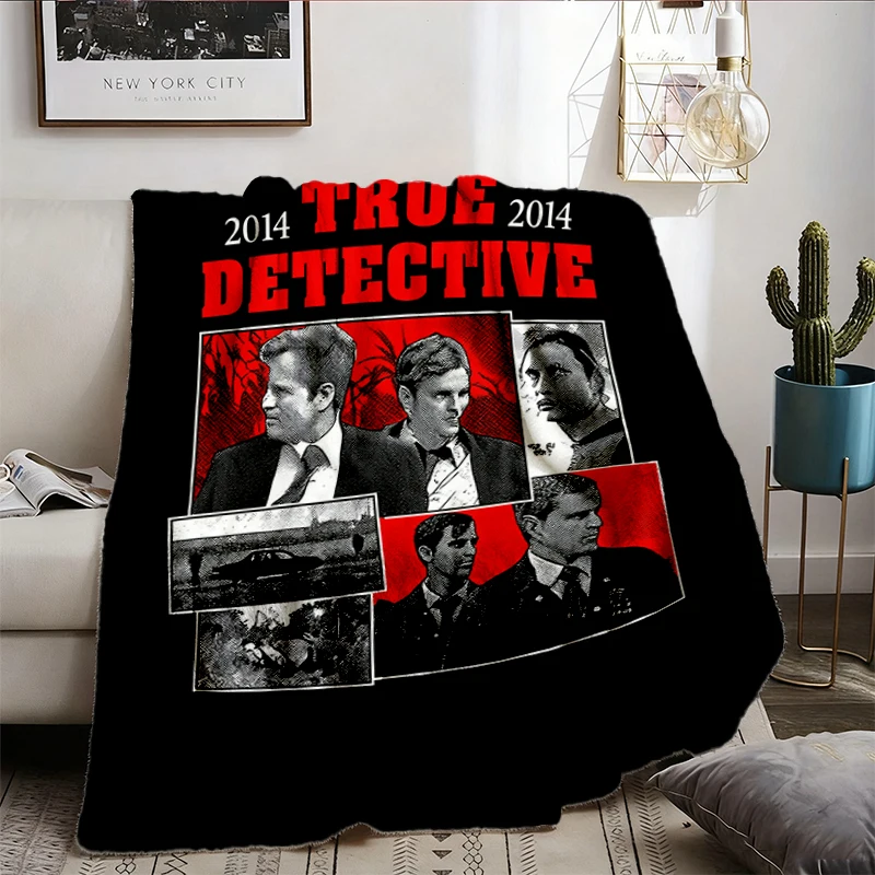 True Detective Graphic Comfy Blanket, Rust Cohle Marty Hart Flannel Blanket, Vintage Crime Drama Flannel Throw