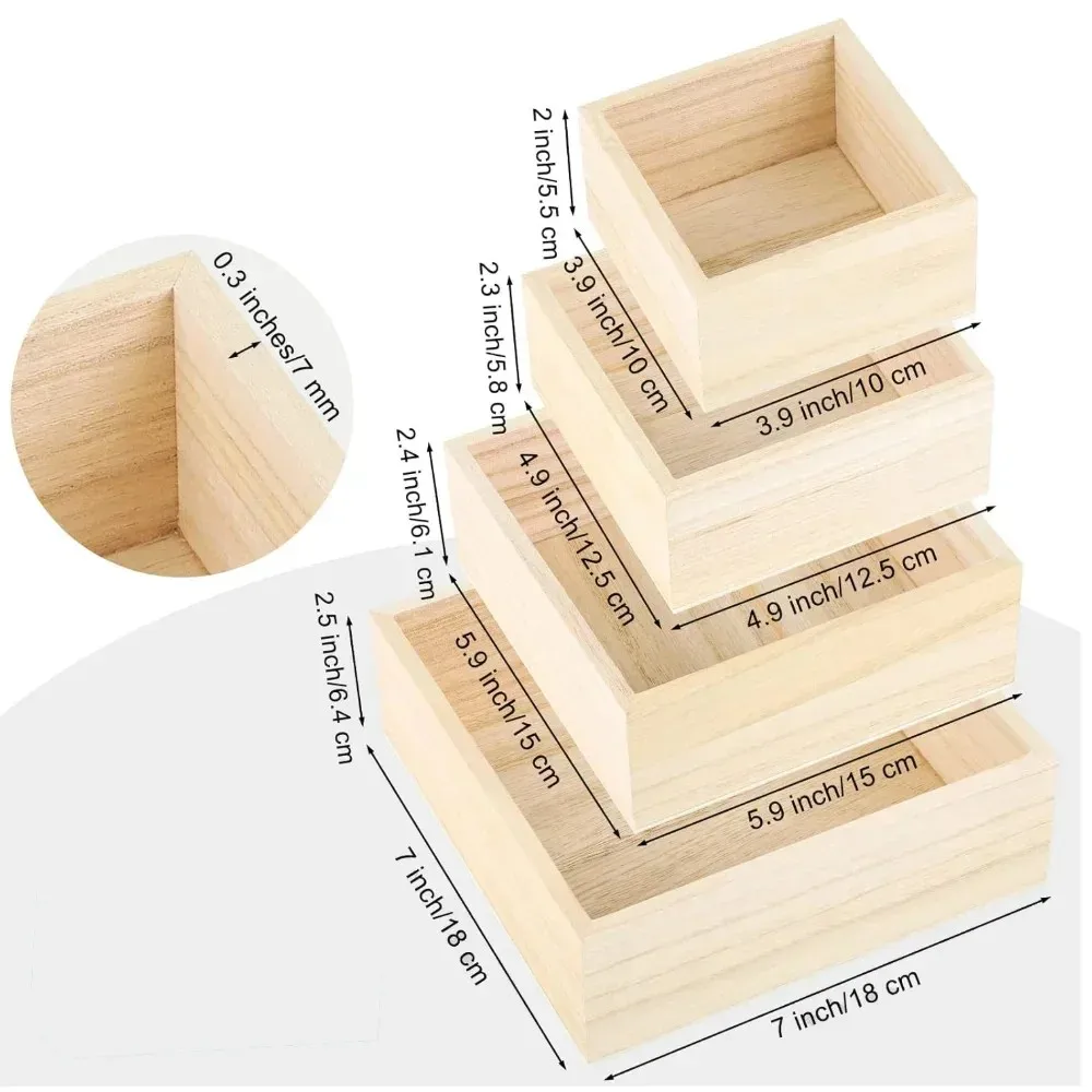 New Design 4pc Square Wooden Storage Box for Succulent Flower Miscellaneous Handicraft Home Furnishings -Eco-Friendly Organizer