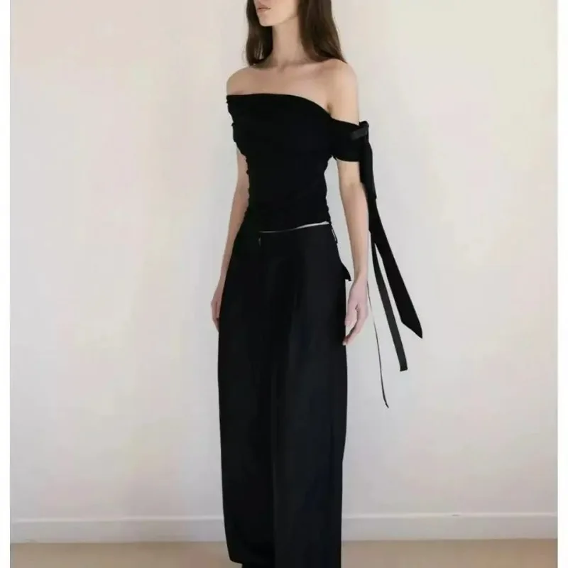 Korean Fashion Irregular Slanted Shoulder Oversized T Shirt Women Personalized Slim Female T-shirt Short Sleeve Womens Clothing