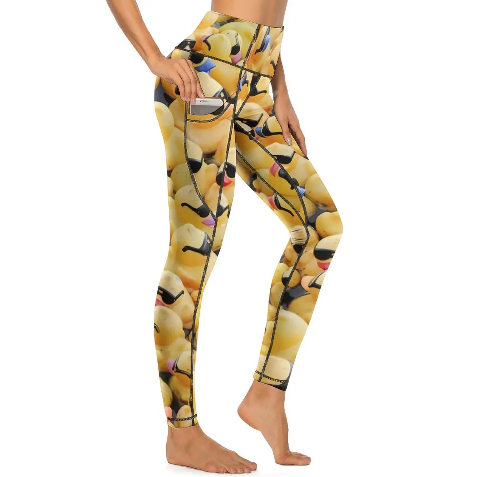 Muitos de patos leggings sexy engraçado animal ginásio calças de yoga cintura alta calças esportivas de secagem rápida bolsos design de moda leggins