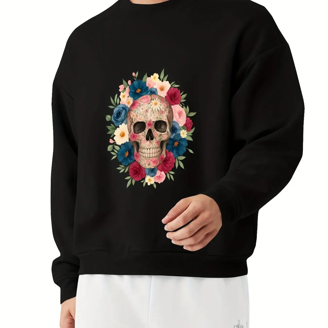 

Skeleton Flower Pattern Print Autumn and Winter Men's and Women's Long Sleeved Sportswear Casual Loose Outdoor Street Sports