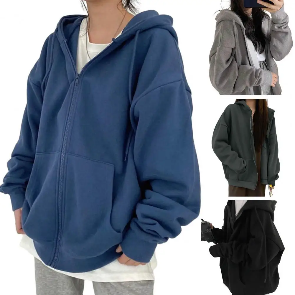 

Women Casual Streetwear Basic Hooded Pockets Sweatshirt Tracksuit Solid Long Sleeve Hoodies Women 2024 Autumn Spring Fashion