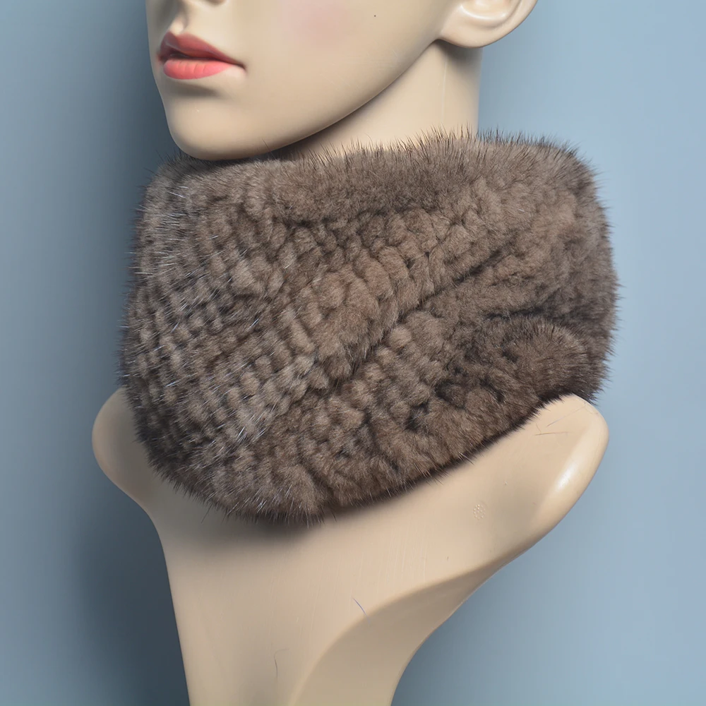 Natural Mink Fur Neck Warmer Elastic Women Winter Warm Headband Female Genuine Mink Fur Ring Scarf