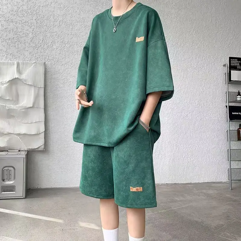 

Oversized Tie Dye Tshirt Shorts Set for Men High Quality Cotton Summer Vacation Matching Couple Street Style Suits
