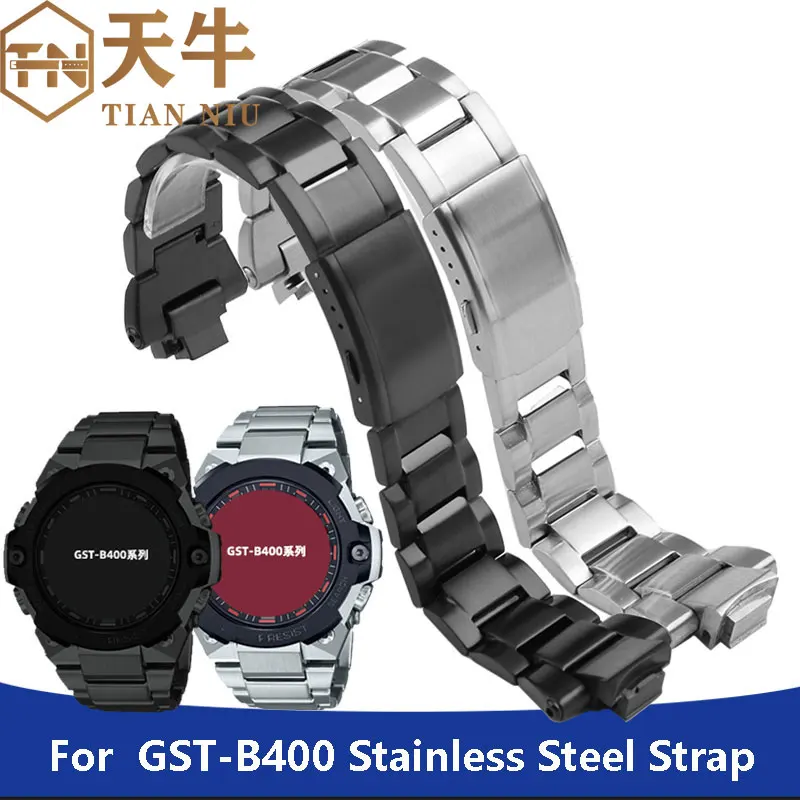 For Casio G-SHOCK series GST-B400/ADBD modified solid stainless steel metal watch band accessories men's bracelet 14mm strap