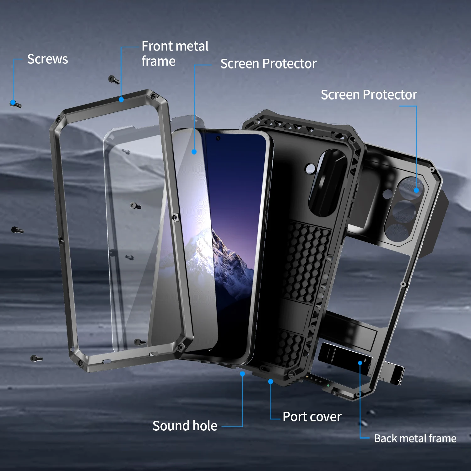 Para samsung galaxy a36 a56 caso de metal resistente armadura à prova de choque capa de telefone com proteção de tela embutida capa completa coque