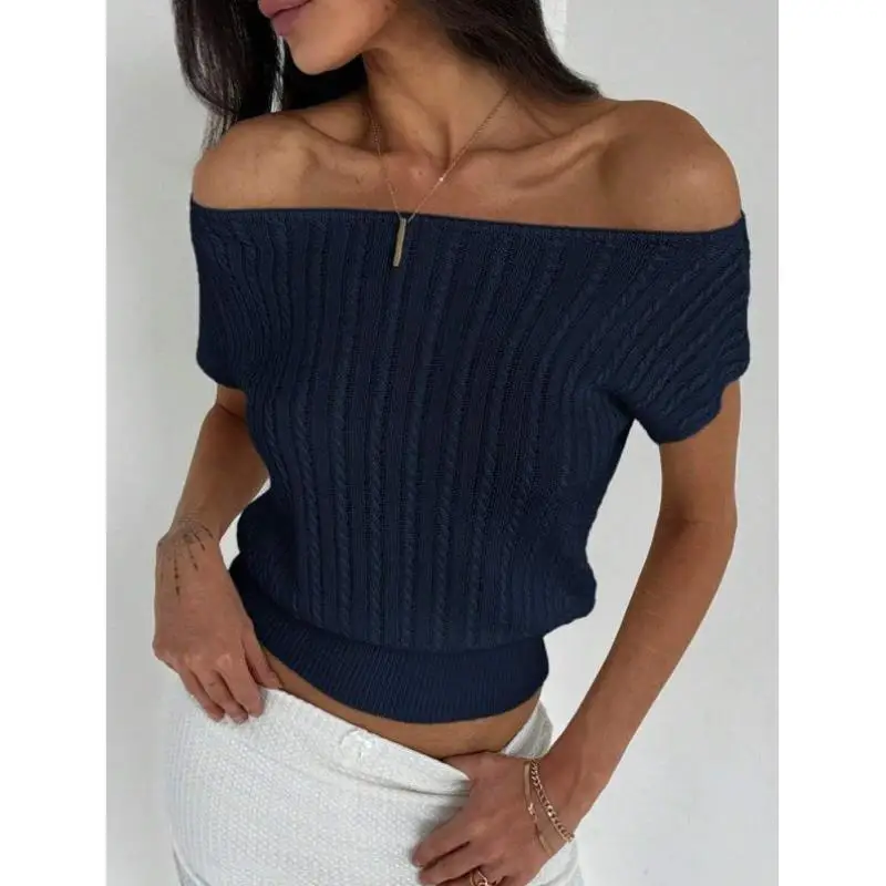 

Ele oulder Bared Double Texture Knitted Slim Waist New Model Cross Border Design for Women Ci Walk Ne Nine Sve